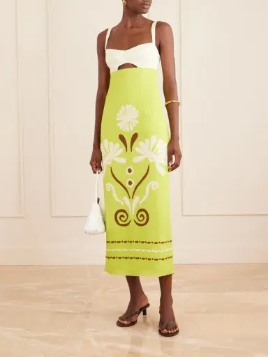 Cala de la Cruz Nara Cutout Printed Linen Midi Dress | Thumbnail 2 Cala de la Cruz Nara Cutout Printed Linen Midi Dress | Thumbnail 2