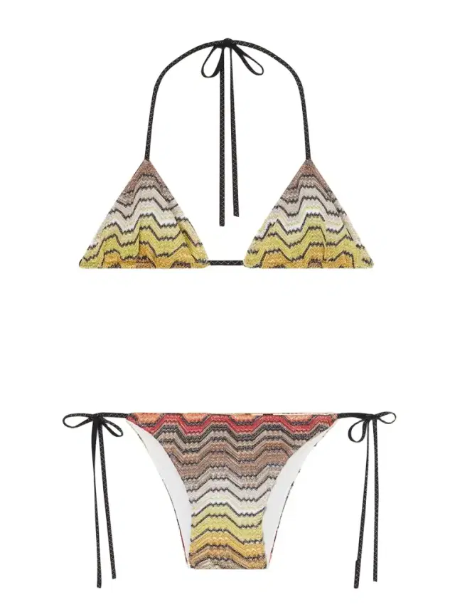 Mare Striped Metallic Crochet-knit Triangle Bikini