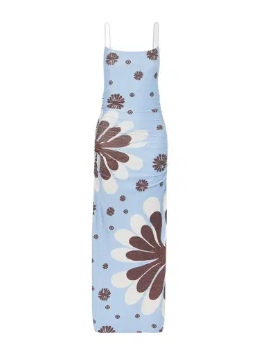 Cala de la Cruz Kim Ruched Printed Metallic Jersey Maxi Dress | Thumbnail 1 Cala de la Cruz Kim Ruched Printed Metallic Jersey Maxi Dress | Thumbnail 1
