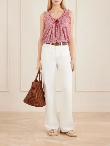 DÔEN Traveler Gathered Checked Organic Cotton Blouse | Thumbnail 2