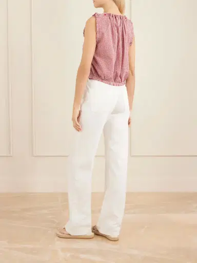 DÔEN Traveler Gathered Checked Organic Cotton Blouse | Thumbnail 3