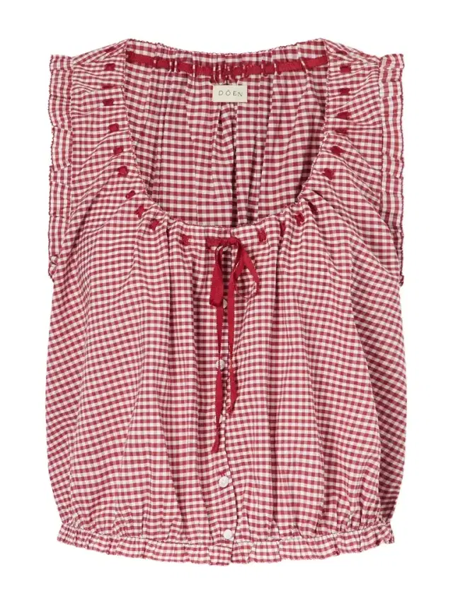 Traveler Gathered Checked Organic Cotton Blouse