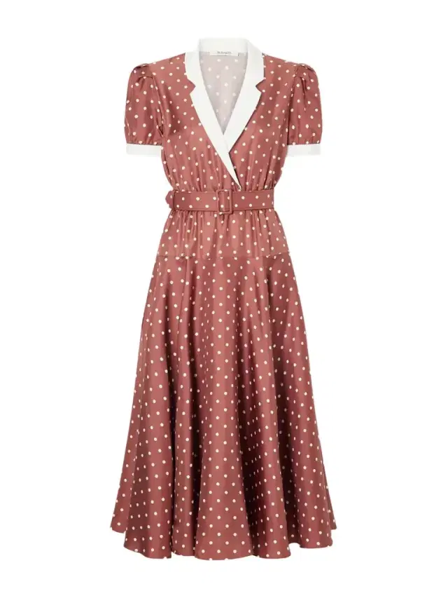 Rodarte Belted Pleated Polka-dot Crepe-trimmed Silk-twill Midi Dress