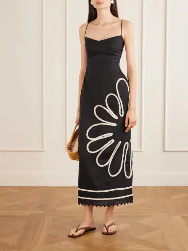 Cala de la Cruz Paloma Bead-embellsihed Embroidered Linen Midi Dress | Thumbnail 2 Cala de la Cruz Paloma Bead-embellsihed Embroidered Linen Midi Dress | Thumbnail 2