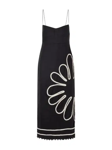 Cala de la Cruz Paloma Bead-embellsihed Embroidered Linen Midi Dress | Thumbnail 1 Cala de la Cruz Paloma Bead-embellsihed Embroidered Linen Midi Dress | Thumbnail 1