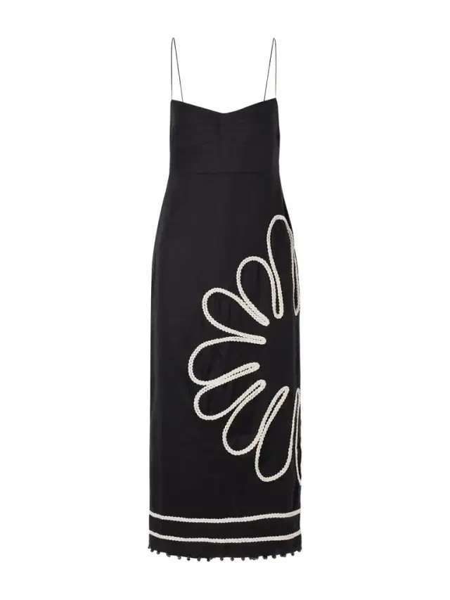 Cala de la Cruz Paloma Bead-embellsihed Embroidered Linen Midi Dress