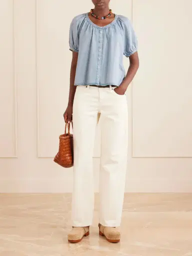 Frame The Resort Cotton And Tencel™ Lyocell-blend Chambray Blouse | Thumbnail 2 Frame The Resort Cotton And Tencel™ Lyocell-blend Chambray Blouse | Thumbnail 2