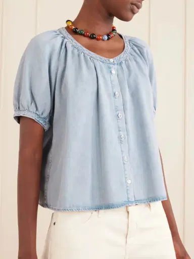 Frame The Resort Cotton And Tencel™ Lyocell-blend Chambray Blouse | Thumbnail 4 Frame The Resort Cotton And Tencel™ Lyocell-blend Chambray Blouse | Thumbnail 4