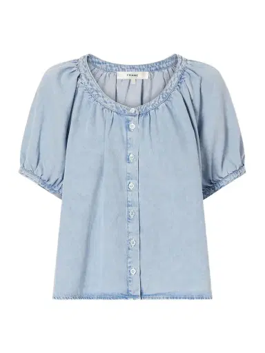 Frame The Resort Cotton And Tencel™ Lyocell-blend Chambray Blouse | Thumbnail 1 Frame The Resort Cotton And Tencel™ Lyocell-blend Chambray Blouse | Thumbnail 1