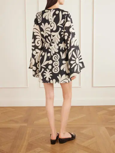 Cala de la Cruz Vera Embellished Cutout Printed Linen Mini Dress | Thumbnail 3