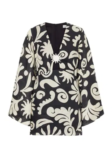 Cala de la Cruz Vera Embellished Cutout Printed Linen Mini Dress | Thumbnail 1