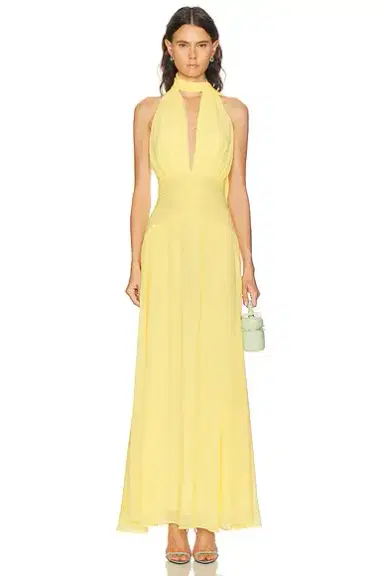 NICHOLAS Arella Deep Plunge Halter Maxi Dress | Thumbnail 1 NICHOLAS Arella Deep Plunge Halter Maxi Dress | Thumbnail 1