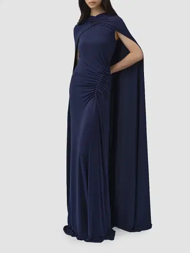 SIMKHAI Women's Draped Stretch Jersey Demi Cape Gown - Midnight | Thumbnail 3