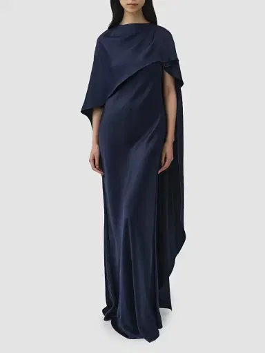 SIMKHAI Women's Draped Stretch Jersey Demi Cape Gown - Midnight | Thumbnail 4