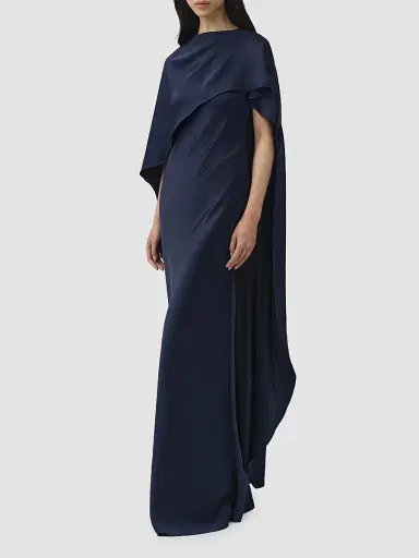 SIMKHAI Women's Draped Stretch Jersey Demi Cape Gown - Midnight | Thumbnail 6
