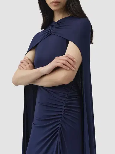 SIMKHAI Women's Draped Stretch Jersey Demi Cape Gown - Midnight | Thumbnail 7