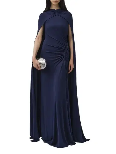 SIMKHAI Women's Draped Stretch Jersey Demi Cape Gown - Midnight | Thumbnail 1