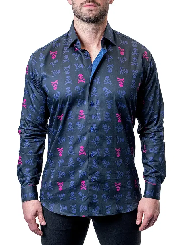 Maceoo Men's Fibonacci Skull Line Shirt - Blue