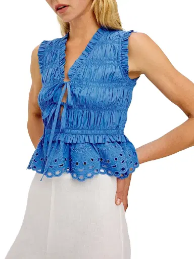 RAILS Women's Martine Ruffle Peplum Top - Harbor Blue - Size XL | Thumbnail 4 RAILS Women's Martine Ruffle Peplum Top - Harbor Blue - Size XL | Thumbnail 4