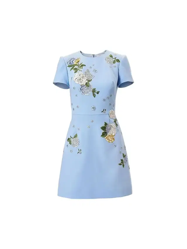 Carolina Herrera Women's Cabana Bow Back Embroidered Short-Sleeve Minidress - Cloudy Blue