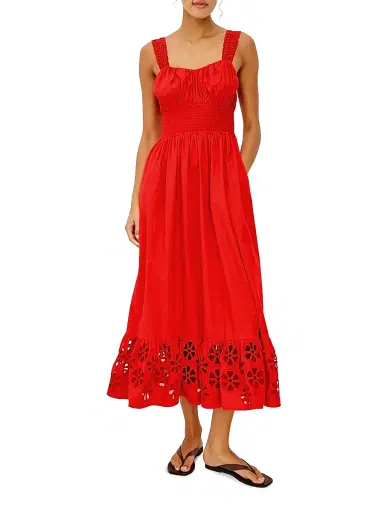 RAILS Women's Moira Embroidered Shirred Midi-Dress - Scarlet | Thumbnail 2