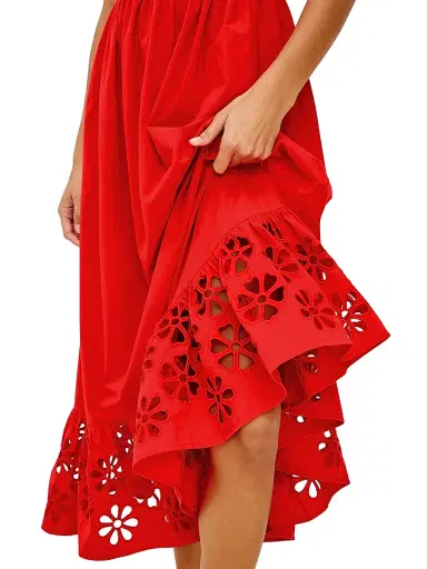 RAILS Women's Moira Embroidered Shirred Midi-Dress - Scarlet | Thumbnail 5