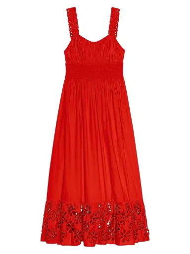 RAILS Women's Moira Embroidered Shirred Midi-Dress - Scarlet | Thumbnail 1