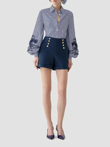Carolina Herrera Women's Cabana High-Rise Wide-Leg Shorts - Midnight - Size 10 | Thumbnail 2 Carolina Herrera Women's Cabana High-Rise Wide-Leg Shorts - Midnight - Size 10 | Thumbnail 2