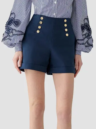 Carolina Herrera Women's Cabana High-Rise Wide-Leg Shorts - Midnight - Size 10 | Thumbnail 3 Carolina Herrera Women's Cabana High-Rise Wide-Leg Shorts - Midnight - Size 10 | Thumbnail 3