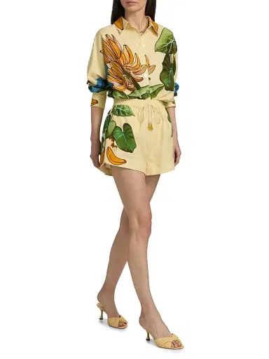 Farm Rio Women's Printed Linen Drawstring Shorts - Yellow - Size XL | Thumbnail 2 Farm Rio Women's Printed Linen Drawstring Shorts - Yellow - Size XL | Thumbnail 2