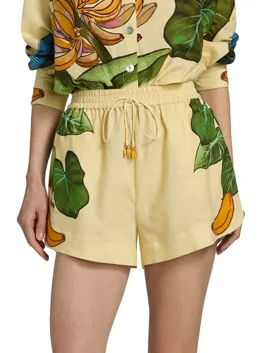 Farm Rio Women's Printed Linen Drawstring Shorts - Yellow - Size XL | Thumbnail 3 Farm Rio Women's Printed Linen Drawstring Shorts - Yellow - Size XL | Thumbnail 3