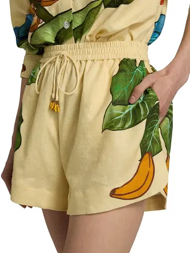 Farm Rio Women's Printed Linen Drawstring Shorts - Yellow - Size XL | Thumbnail 6 Farm Rio Women's Printed Linen Drawstring Shorts - Yellow - Size XL | Thumbnail 6