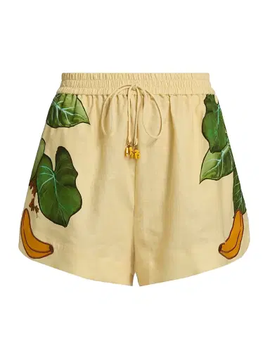 Farm Rio Women's Printed Linen Drawstring Shorts - Yellow - Size XL | Thumbnail 1 Farm Rio Women's Printed Linen Drawstring Shorts - Yellow - Size XL | Thumbnail 1