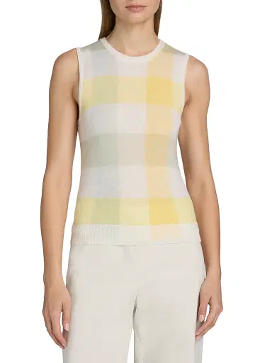 Vince Women's Plaid Wool Crewneck Sweater Vest | Thumbnail 3 Vince Women's Plaid Wool Crewneck Sweater Vest | Thumbnail 3