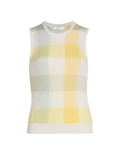 Vince Women's Plaid Wool Crewneck Sweater Vest | Thumbnail 1 Vince Women's Plaid Wool Crewneck Sweater Vest | Thumbnail 1