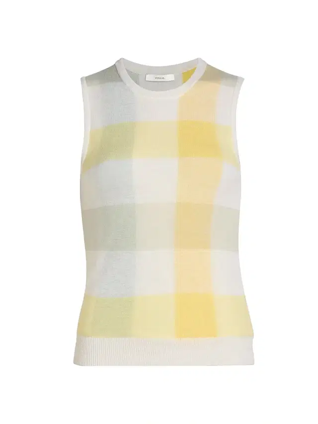 Vince Women's Plaid Wool Crewneck Sweater Vest - Dandelion Combo