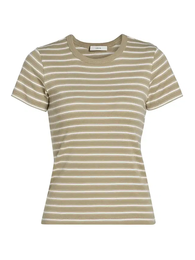 Vince Women's Striped Cotton-Blend Shrunken 90s T-Shirt - Salted Moss Combo