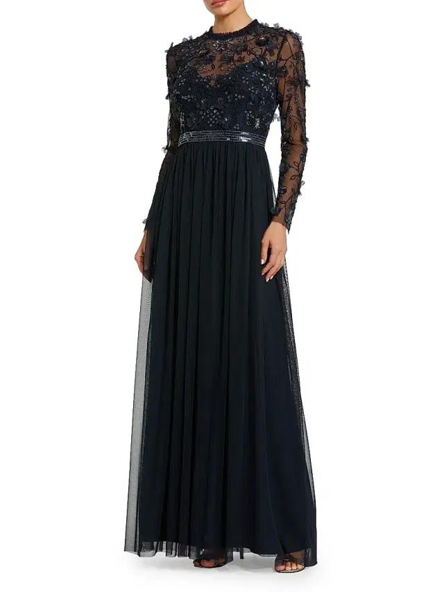 Women's Floral Embroidered Mermaid Gown - Midnight Multi