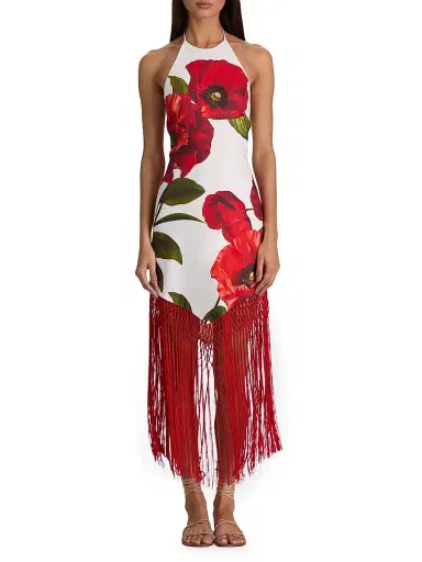 Alice + Olivia Women's Mallory Floral Fringe-Hem Midi-Dress - Summer Poppy - Size 12 | Thumbnail 2 Alice + Olivia Women's Mallory Floral Fringe-Hem Midi-Dress - Summer Poppy - Size 12 | Thumbnail 2