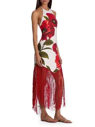 Alice + Olivia Women's Mallory Floral Fringe-Hem Midi-Dress - Summer Poppy - Size 12 | Thumbnail 3 Alice + Olivia Women's Mallory Floral Fringe-Hem Midi-Dress - Summer Poppy - Size 12 | Thumbnail 3