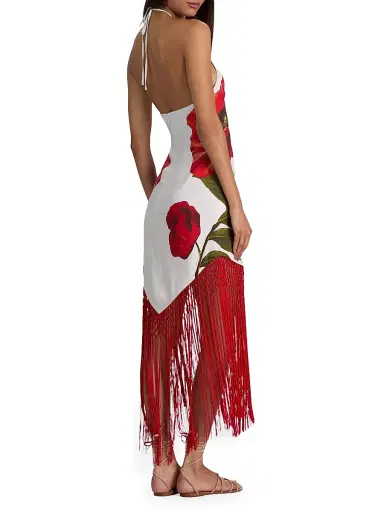 Alice + Olivia Women's Mallory Floral Fringe-Hem Midi-Dress - Summer Poppy - Size 12 | Thumbnail 4 Alice + Olivia Women's Mallory Floral Fringe-Hem Midi-Dress - Summer Poppy - Size 12 | Thumbnail 4