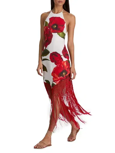 Alice + Olivia Women's Mallory Floral Fringe-Hem Midi-Dress - Summer Poppy - Size 12 | Thumbnail 5 Alice + Olivia Women's Mallory Floral Fringe-Hem Midi-Dress - Summer Poppy - Size 12 | Thumbnail 5
