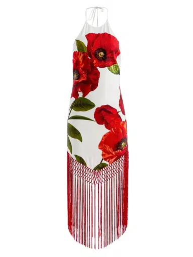 Alice + Olivia Women's Mallory Floral Fringe-Hem Midi-Dress - Summer Poppy - Size 12 | Thumbnail 1 Alice + Olivia Women's Mallory Floral Fringe-Hem Midi-Dress - Summer Poppy - Size 12 | Thumbnail 1