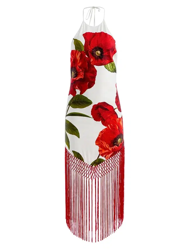 ALICE + OLIVIA Women's Mallory Floral Fringe-Hem Midi-Dress - Summer Poppy