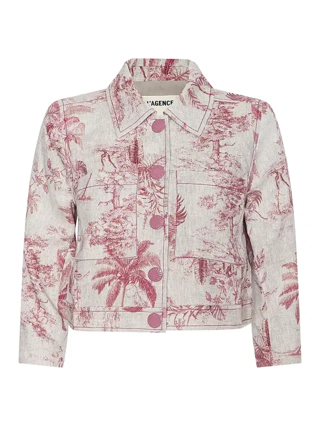 Women's Eda Toile Linen Crop Jacket - Tan Textured Jungle