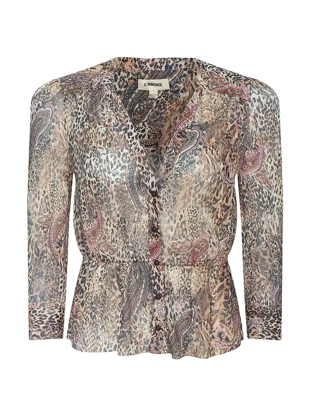 L'AGENCE Women's Suri Animal-Print Shirt - Tan Valencia Leopard