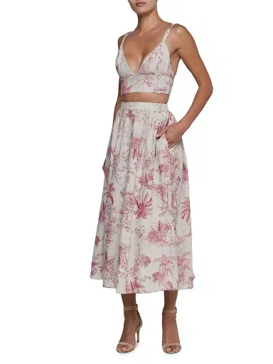 L'Agence Women's Seina Floral Linen Midi-Skirt | Thumbnail 2 L'Agence Women's Seina Floral Linen Midi-Skirt | Thumbnail 2