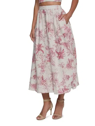 L'Agence Women's Seina Floral Linen Midi-Skirt - Tan Textured Jungle - Size 18 | Thumbnail 4