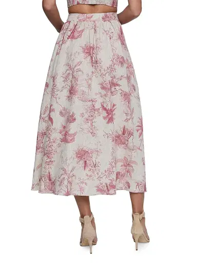 L'Agence Women's Seina Floral Linen Midi-Skirt - Tan Textured Jungle - Size 18 | Thumbnail 5