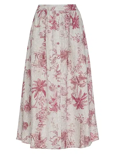 L'Agence Women's Seina Floral Linen Midi-Skirt - Tan Textured Jungle - Size 18 | Thumbnail 1